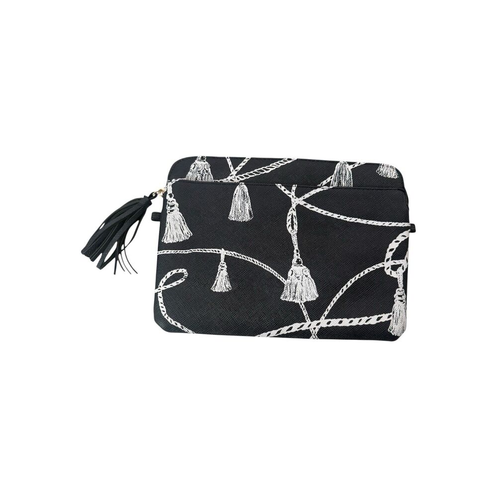 Chico's Printed Tassel Tech Case Navy Blue White Toiletry Cosmetic Personal